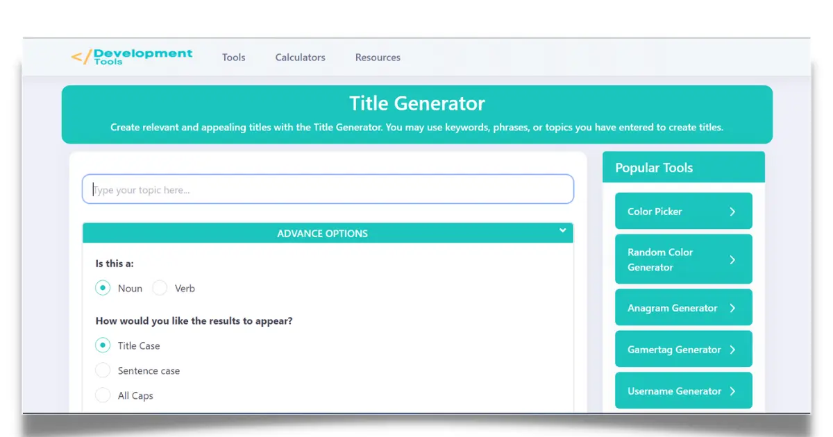 Development tools Title Generator Tool